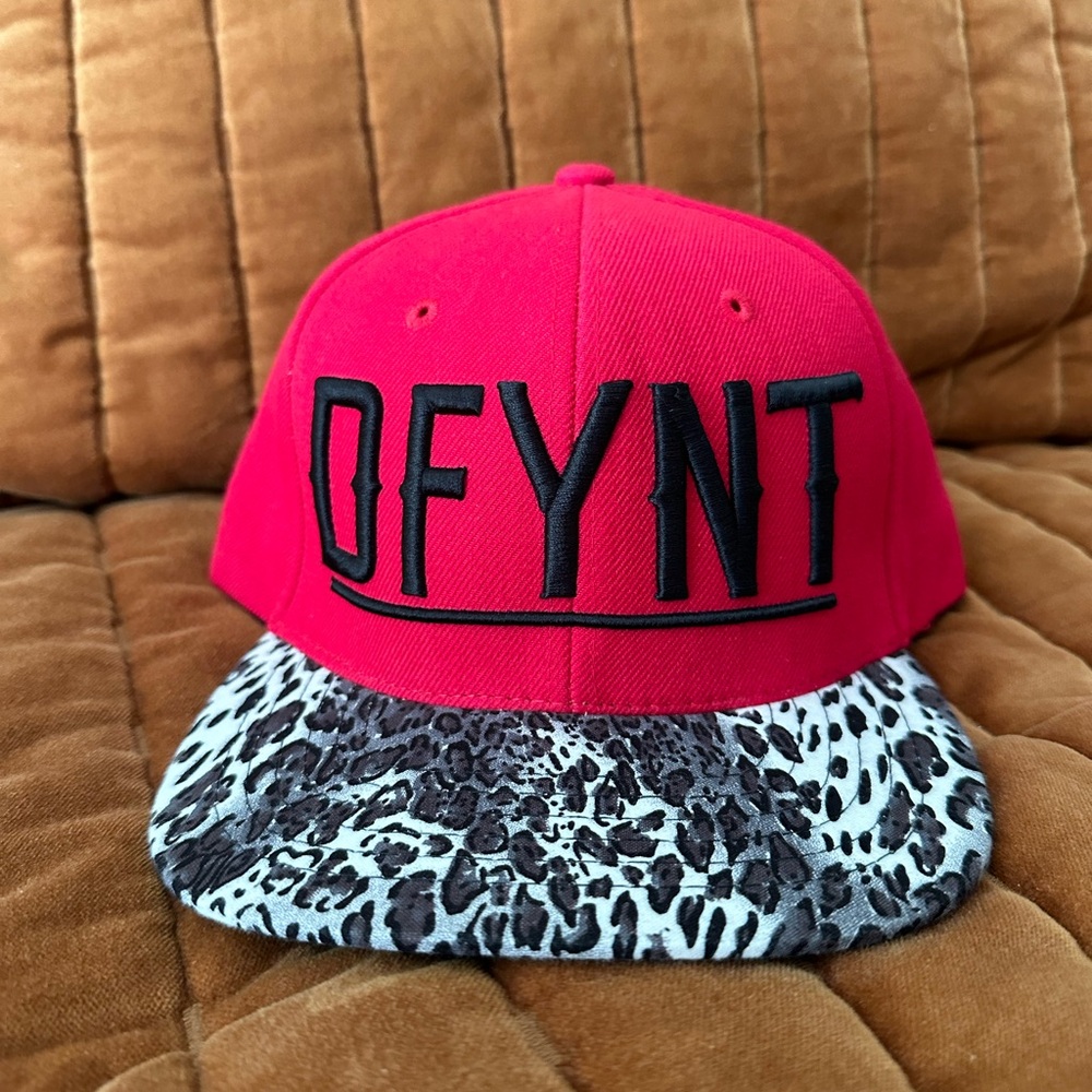DFYNT Red With White Leopard Print Brim SnapBack Cap